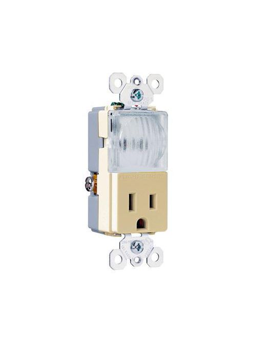 Pass & Seymour TM8-HWLICC 15 Amp 120/125 VAC NEMA 5-15R Ivory Decorator Combination Hallway Light and Receptacle