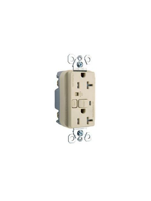 Product image for Pass & Seymour 2095-TRAI 20 Amp 125 VAC 2-Pole 3-Wire NEMA 5-20R Ivory Thermoplastic Duplex GFCI Receptacle