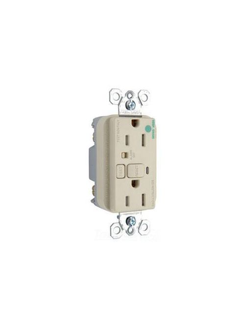 Product image for Pass & Seymour 1595-TRAI 15 Amp 125 VAC 2-Pole 3-Wire NEMA 5-15R Ivory Thermoplastic Duplex Decorator GFCI Receptacle