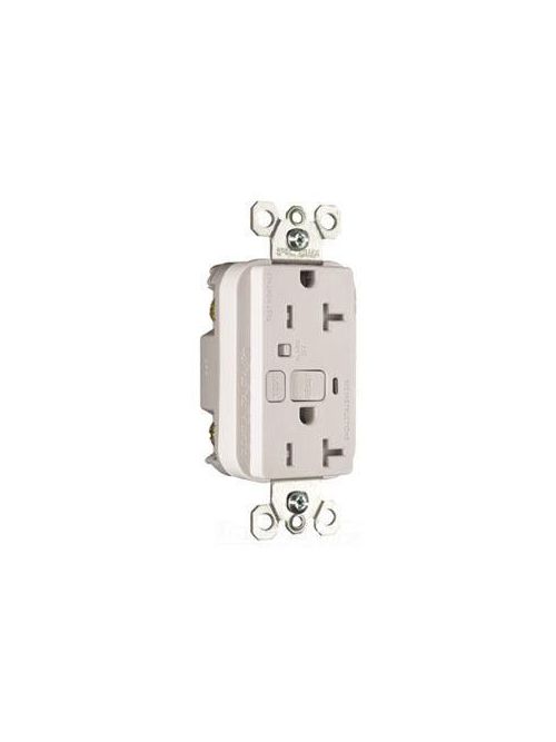 Product image for Pass & Seymour 2095-TRAW 20 Amp 125 VAC 2-Pole 3-Wire NEMA 5-20R White Thermoplastic Duplex GFCI Receptacle