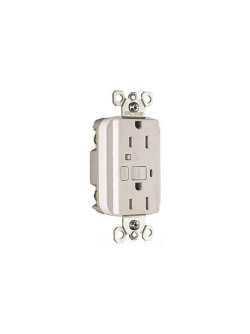 Product image for Pass & Seymour 1595-TRAW 15 Amp 125 VAC 2-Pole 3-Wire NEMA 5-15R White Thermoplastic Duplex Decorator GFCI Receptacle