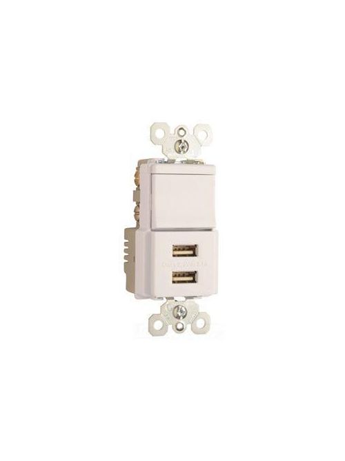 Product image for Pass & Seymour TM83-USBWCC6 15/2.1 Amp 120 VAC 1-Pole 3-Way White Decorator Combination Switch and USB Charger