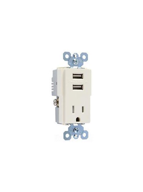 Product image for Pass & Seymour TM8-USBLACC6 15/2.1 Amp 125 VAC Light Almond Decorator Combination Switch and USB Charger