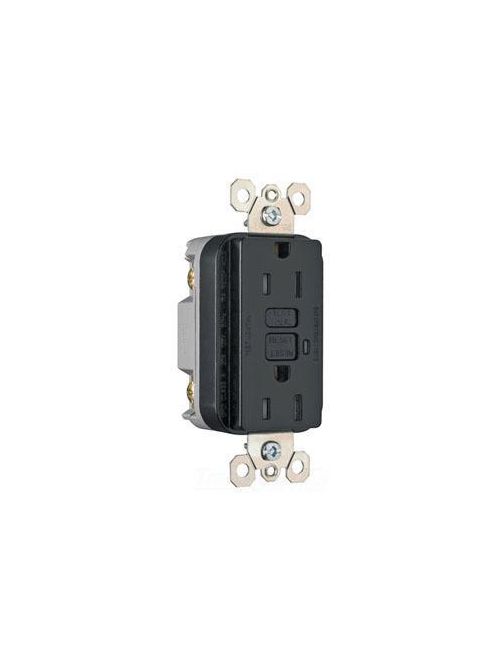 Product image for Pass & Seymour 1595-TRBKCC4 15 Amp 125 VAC 2-Pole 3-Wire NEMA 5-15R Black Thermoplastic Duplex Decorator GFCI Receptacle