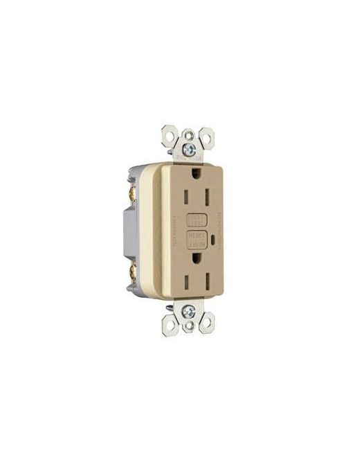 Product image for Pass & Seymour 1595-TRICC4 15 Amp 125 VAC 2-Pole 3-Wire NEMA 5-15R Ivory Thermoplastic Duplex Decorator GFCI Receptacle