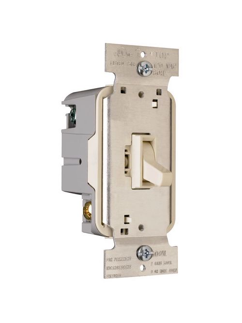 Product image for Pass & Seymour T600-LA 600 W 120 Volt 1-Pole Light Almond Thermoplastic Incandescent Toggle with Non-Preset Dimmer