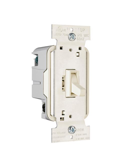 Product image for Pass & Seymour T603-LA 600 W 120 Volt Light Almond Thermoplastic Incandescent Toggle with Non-Preset Dimmer