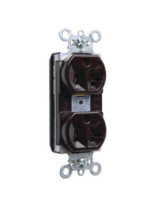 Pass & Seymour PT5362 20 Amp 125 VAC 2-Pole 3-Wire NEMA 5-20R Brown Nylon Face PVC Back Body Duplex Receptacle Pass & Seymour PT5362 20 Amp 125 VAC 2-Pole 3-Wire NEMA 5-20R Brown Nylon Face PVC Back Body Duplex Receptacle