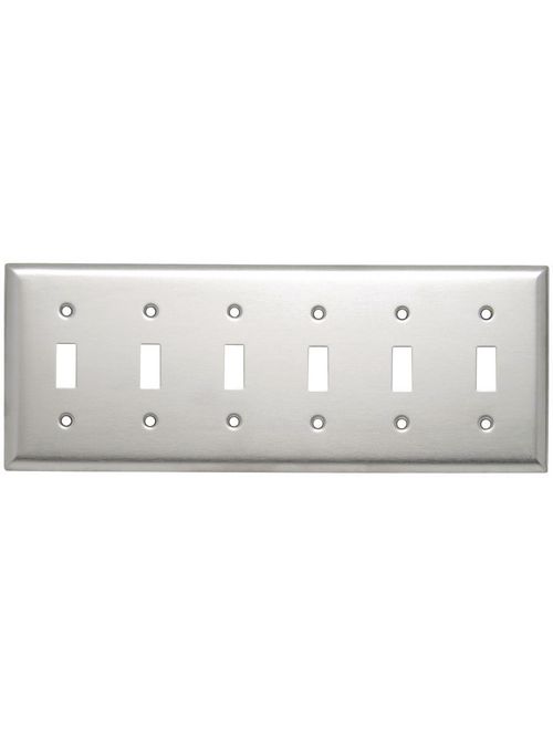 Pass & Seymour SS6 6-Gang 6-Toggle Switch Smooth Brushed Stainless Steel Standard Wallplate Pass & Seymour SS6 6-Gang 6-Toggle Switch Smooth Brushed Stainless Steel Standard Wallplate