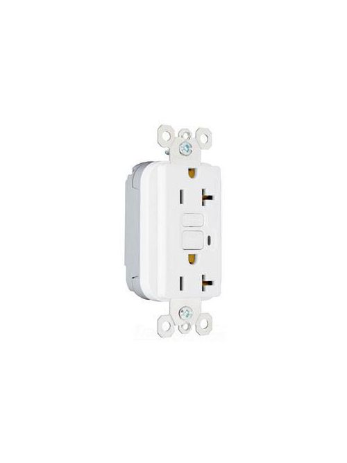 Product image for Pass & Seymour PT2095W 20 Amp 125 VAC 2-Pole 3-Wire NEMA 5-20R White Thermoplastic Duplex GFCI Receptacle