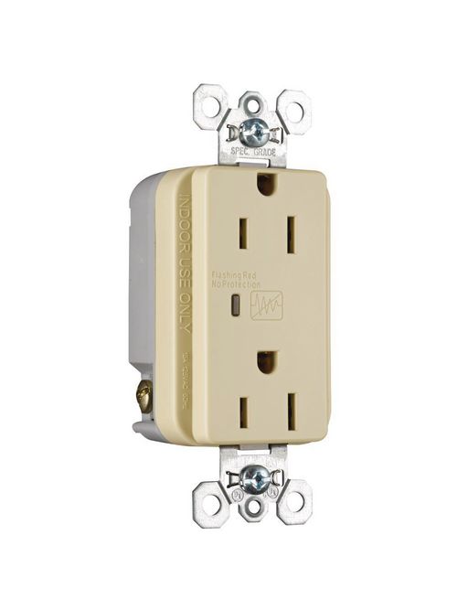 Product image for Pass & Seymour 5252-ISP 15 Amp 125 VAC 2-Pole 3-Wire NEMA 5-15R Ivory Nylon Surge Protective Duplex Receptacle