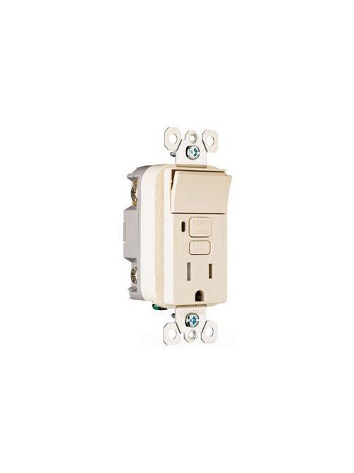 Product image for Pass & Seymour 1595-SWTTRLACC4 15 Amp 120/125 VAC NEMA 5-15R Light Almond Thermoplastic Combination Switch/GFCI Receptacle