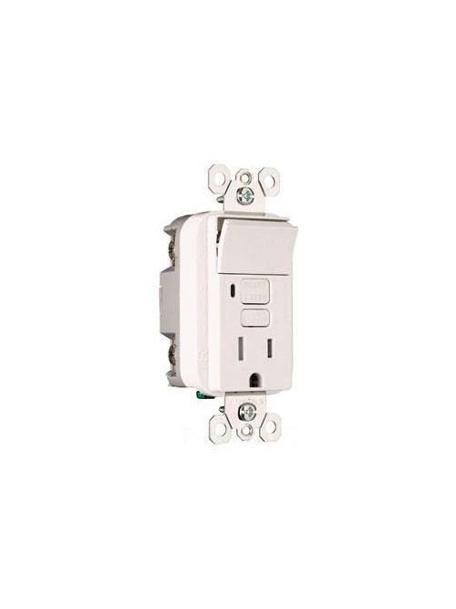 Product image for Pass & Seymour 1595-SWTTRWCC4 Deco Combo Tamper-Resistant Switch/GFCI Receptacle, 10Ka SCCR, 15A/125V, White