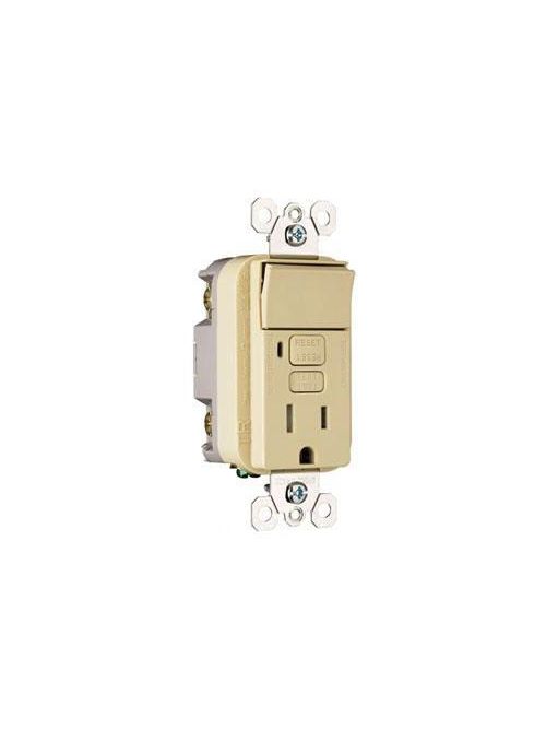 Product image for Pass & Seymour 1595-SWTTRICC4 15 Amp 120/125 VAC NEMA 5-15R Ivory Thermoplastic Combination Switch/GFCI Receptacle
