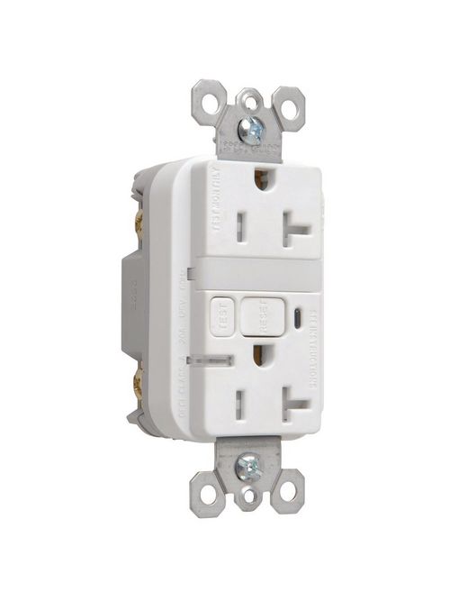 Product image for Pass & Seymour 2095-NTLTRW Deco Combo Tamper-Resistant/Nightlight GFCI, 10kA SCCR,20A 125VAC - White
