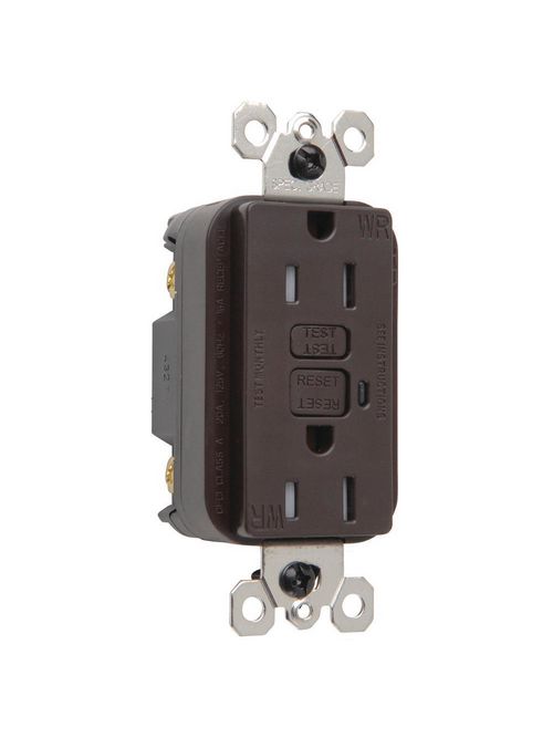 Product image for Pass & Seymour 1595-TRWR 15 Amp 125 VAC 2-Pole 3-Wire NEMA 5-15R Brown Thermoplastic Duplex Decorator GFCI Receptacle