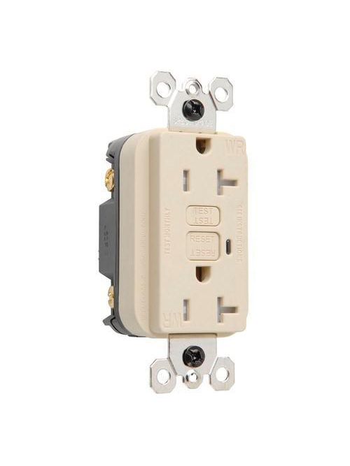 Product image for Pass & Seymour 2095-TRWRI 20 Amp 125 VAC 2-Pole 3-Wire NEMA 5-20R Ivory Thermoplastic Duplex GFCI Receptacle