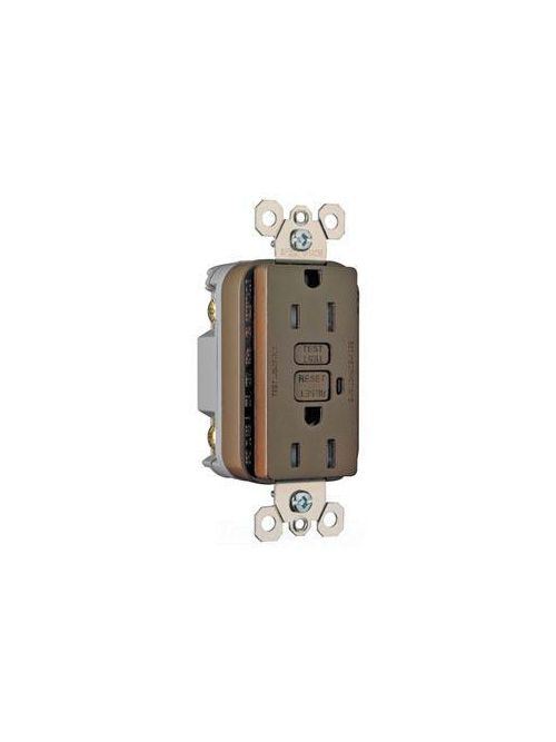 Product image for Pass & Seymour 1595-TRCC4 15 Amp 125 VAC 2-Pole 3-Wire NEMA 5-15R Brown Thermoplastic Duplex Decorator GFCI Receptacle