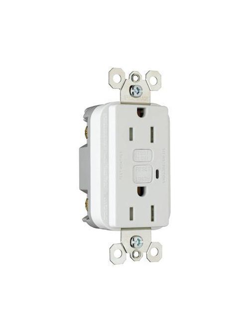 Product image for Pass & Seymour 1595-TRW 15 Amp 125 VAC 2-Pole 3-Wire NEMA 5-15R White Thermoplastic Duplex Decorator GFCI Receptacle