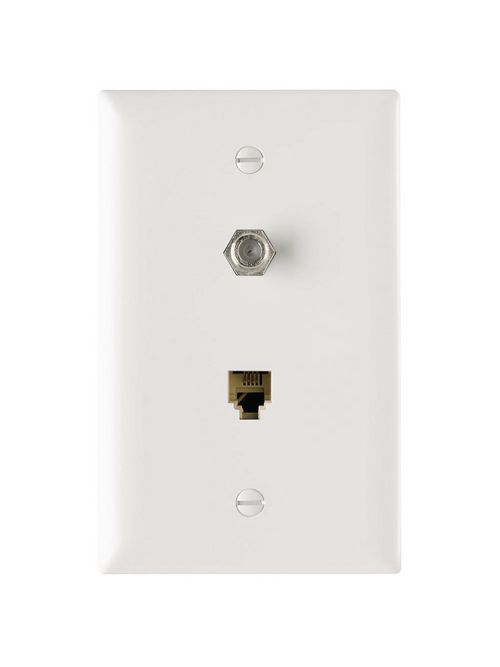 On-Q TPTELTV-W 1-Gang 1-F-Coaxial Connector 1-RJ11 Modular Jack White Thermoplastic Communication Wallplate On-Q TPTELTV-W 1-Gang 1-F-Coaxial Connector 1-RJ11 Modular Jack White Thermoplastic Communication Wallplate