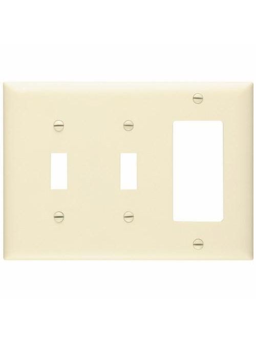 Pass & Seymour TP226-LA 3-Gang 2-Toggle Switch 1-Decorator Light Almond Nylon Standard Combination Unbreakable Wallplate Pass & Seymour TP226-LA 3-Gang 2-Toggle Switch 1-Decorator Light Almond Nylon Standard Combination Unbreakable Wallplate