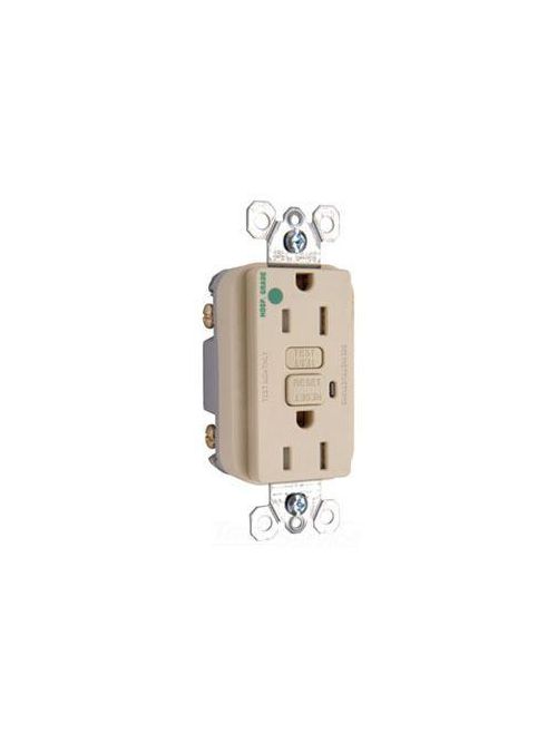 Product image for Pass & Seymour 1595-HGTRI 15 Amp 125 VAC 2-Pole 3-Wire NEMA 5-15R Ivory Thermoplastic Duplex Decorator GFCI Receptacle