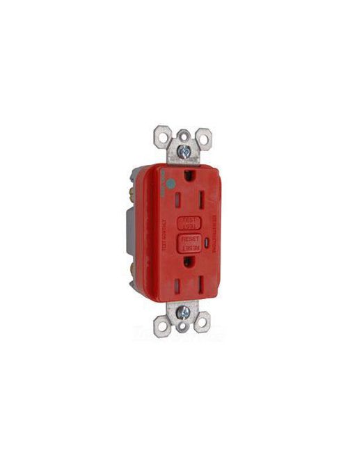 Product image for Pass & Seymour 1595-HGTRRED 15 Amp 125 VAC 2-Pole 3-Wire NEMA 5-15R Red Thermoplastic Duplex Decorator GFCI Receptacle