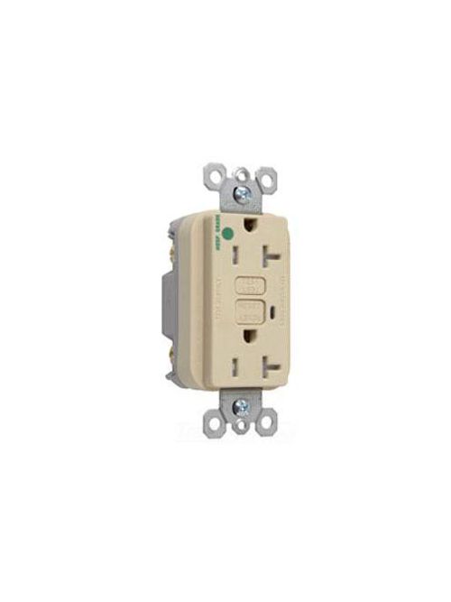 Product image for Pass & Seymour 2095-HGTRI Hospital Grade Tamper-Resistant GFCI Receptacle, 10kA SCCR,20A 125VAC - Ivory