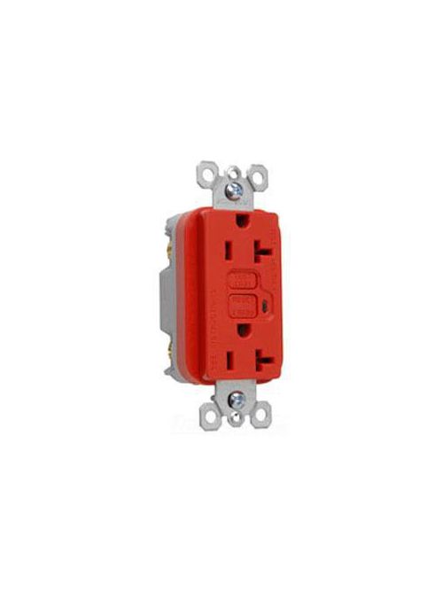 Product image for Pass & Seymour 2095-RED 20 Amp 125 VAC 2-Pole 3-Wire NEMA 5-20R Red Thermoplastic Duplex GFCI Receptacle