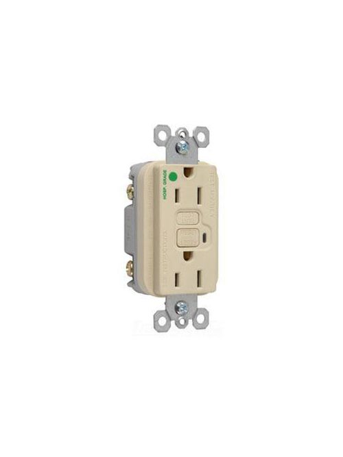 Product image for Pass & Seymour 1595-HGI 15 Amp 125 VAC 2-Pole 3-Wire NEMA 5-15R Ivory Thermoplastic Duplex Decorator GFCI Receptacle