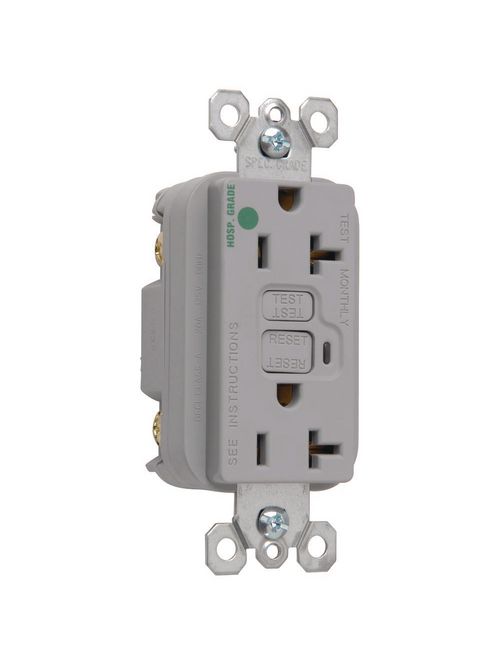 Product image for Pass & Seymour 2095-HGGRY 20 Amp 125 VAC 2-Pole 3-Wire NEMA 5-20R Gray Thermoplastic Duplex Decorator GFCI Receptacle