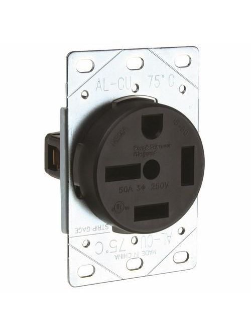 Pass & Seymour 5750 50 Amp 250 VAC 3-Phase 3-Pole 4-Wire NEMA 15-50R Flush Mount Straight Blade Power Receptacle Pass & Seymour 5750 50 Amp 250 VAC 3-Phase 3-Pole 4-Wire NEMA 15-50R Flush Mount Straight Blade Power Receptacle