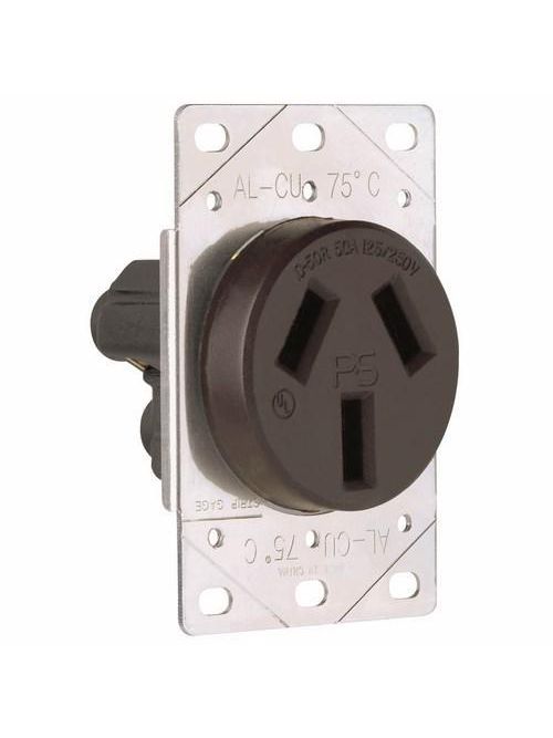 Pass & Seymour 3890 50 Amp 125/250 VAC 3-Pole 3-Wire NEMA 10-50R Single Range Straight Blade Power Receptacle Pass & Seymour 3890 50 Amp 125/250 VAC 3-Pole 3-Wire NEMA 10-50R Single Range Straight Blade Power Receptacle