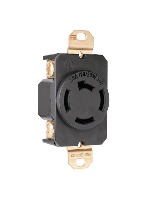 Pass & Seymour 7410 20 Amp 120/208 VAC 3-Phase 3-Pole 4-Wire Non-NEMA Nylon Locking Single Receptacle Pass & Seymour 7410 20 Amp 120/208 VAC 3-Phase 3-Pole 4-Wire Non-NEMA Nylon Locking Single Receptacle