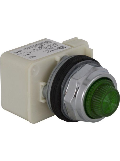 Product image for Square D 9001KP38G31 30 mm 120 VAC/VDC Green Lens Metal Bezel Standard Round Pilot Light