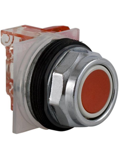Product image for Square D 9001KR1RH6 30 mm 600 VAC Momentary 1NC Red Lens Chrome Plated Metal Bezel Non-Illuminated Push Button