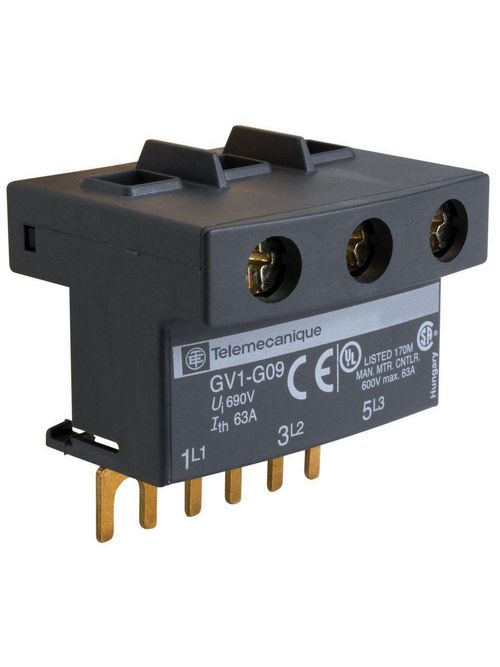 Product image for Square D GV1G09 3-Pole 575 VAC 63 Amp -2 14 to 6 AWG Solid Manual Starter Terminal Block
