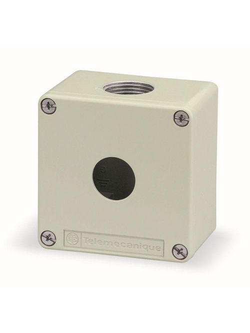 Product image for Square D XAPG19201 3.15 x 3.15 x 2.03 Inch NEMA 4/13 RAL 7032 Gray Painted Die-Cast Zinc Alloy Push Button Enclosure