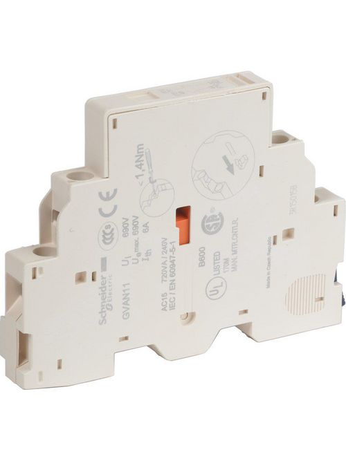 Product image for Square D GVAN11 1NO 1NC 690 VAC 240 VDC 6 Amp Manual Starter Auxiliary Contact