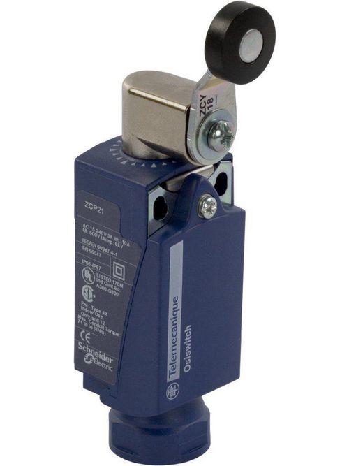 Product image for TES XCKP2118N12 Limit switch, Limit switches XC Standard, XCKP, thermoplastic roller lever, 1NC+1 NO, snap, 1/2NPT