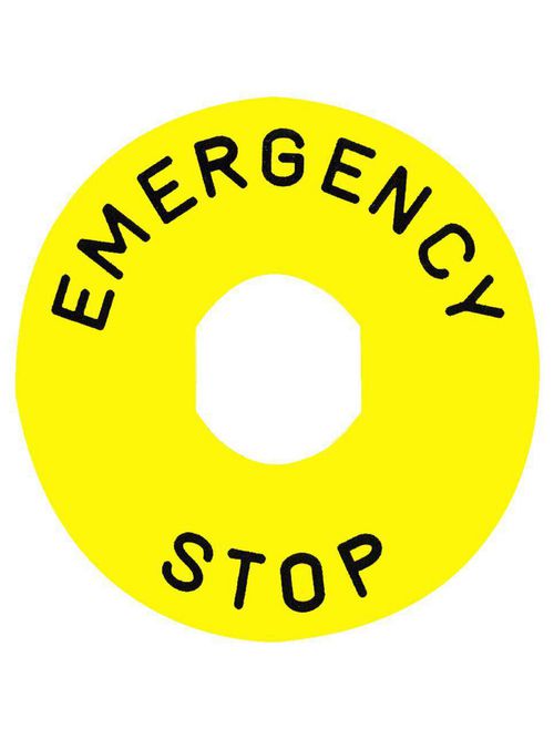 Product image for Square D ZBY8330 90 mm Yellow Emergency Stop Circular Legend Plate