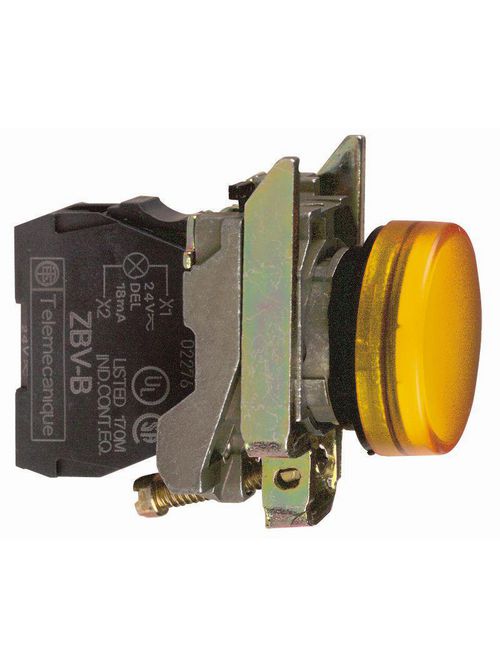 Product image for Square D XB4BVB5 22 mm 24 VAC/VDC 18 mA Yellow Round Illuminated Pilot Light with LED