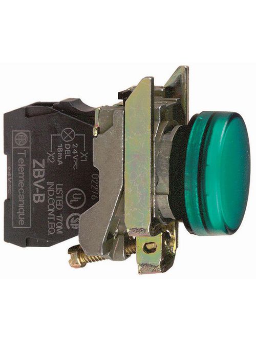 Product image for Square D XB4BVG3 22 mm 120 VAC 14 mA Green Die-Cast Chrome Round Pilot Light with LED