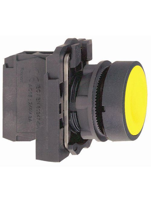 Product image for Square D XB5AA51 22 mm 600 VAC 1.2 Amp 1NO Yellow Round Momentary Flush Non-Illuminated Push Button
