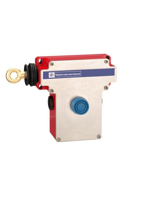 Product image for TES XY2CE2A250H7 Latching emergency stop rope pull switch, TES rope pull switches XY2C, e XY2CE, LH side -1NC+1 NO, booted pushbutton