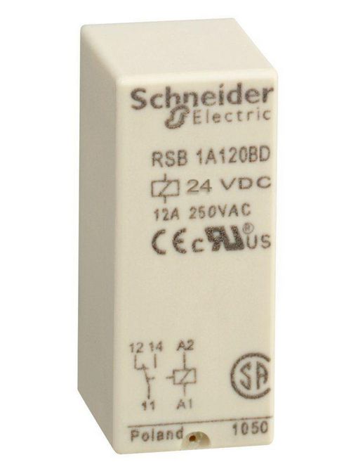 Product image for Square D RSB1A120BD 24 VDC 12 Amp SPDT 1CO Silver Alloy Plug-In Interface Relay