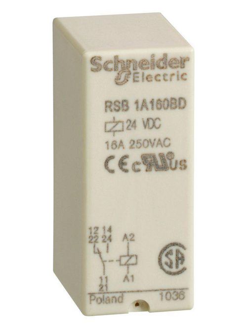 Product image for Square D RSB1A160BD 24 VDC 16 Amp SPDT 1CO Silver Alloy Plug-In Interface Relay
