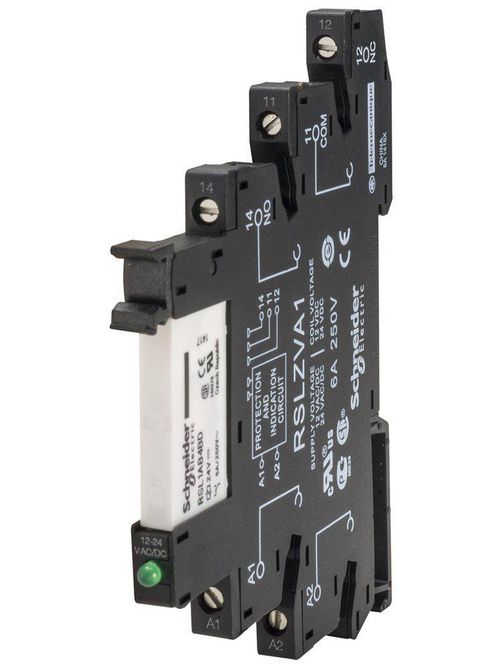 Product image for Square D RSL1PVBU 24 VAC/VDC 6 Amp 1NO 1NC Din Rail/Socket Mount Slim Interface Relay
