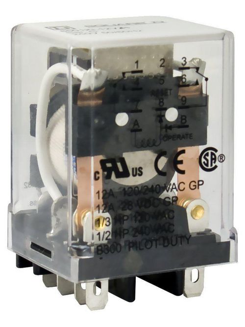 Product image for Square D 8501KLD12V53 24 VDC 10 Amp DPDT Socket/Solder Mount DC Operated Latching Plug-In Relay