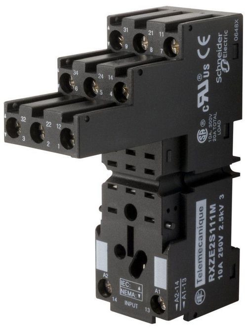 Product image for Square D RXZE2S111M 250 Volt 10 Amp 35 mm Din Rail/Panel Mount Box Lug Connector Terminal Relay Socket